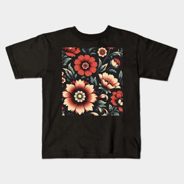 Red Floral Illustration Kids T-Shirt by Jenni Arts